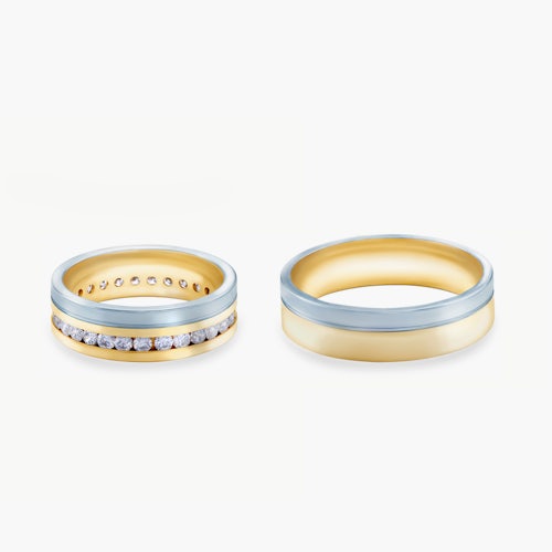 Obrączki ślubne: dwukolorowe złoto, płaskie, 5,8 mm